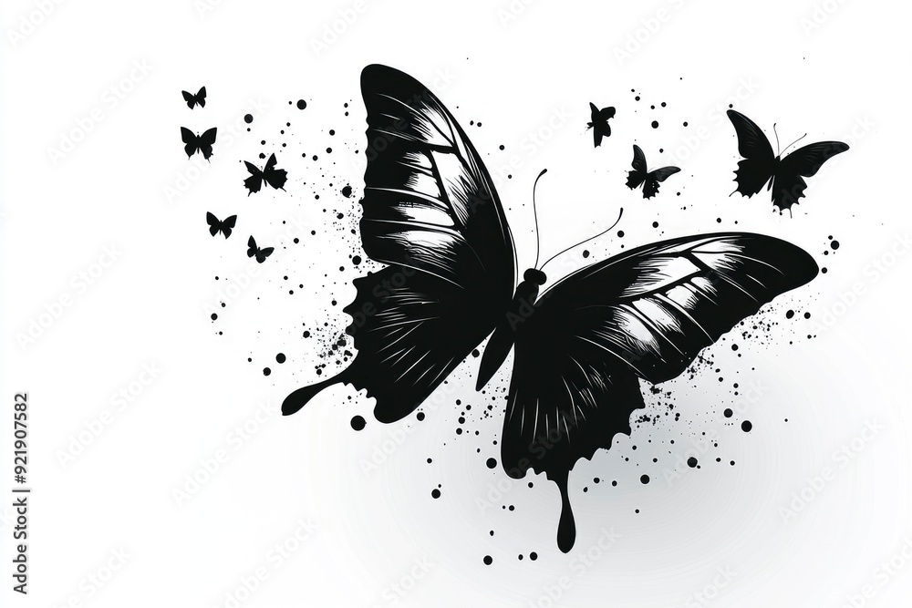 Canvas Prints Black Butterfly with a Grunge Effect