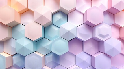 Hexagon pattern in pastel hues, soft colors of lavender, mint, and peach, honeycomb design, hd quality, light and whimsical feel, delicate and airy. --ar 16:9 --v 6.0 --s 250 --style raw