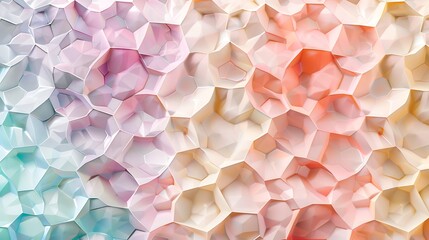 Obraz premium Honeycomb pattern in pastel colors, soft hues of lavender, mint, peach, and pink hexagons, seamless and geometric design, hd quality, light and airy feel, delicate and whimsical. --ar 16:9 --v 6.