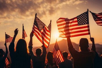 Happy american people citizens celebration national flag day, Generative AI photo image over usa stripes stars