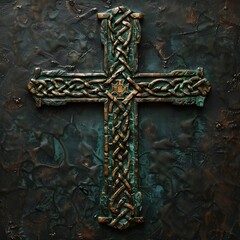 Intricate Celtic Cross with Rich Textural Details and Ancient Concept