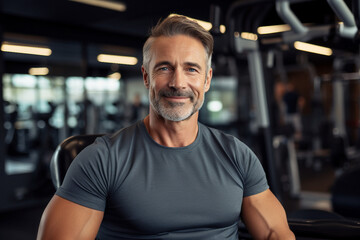 Fototapeta premium Beautiful elderly people attending gym having healthy lifestyle way of life, modern indoors sports space, Generative AI