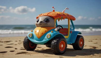Playful Seal Car on the Beach