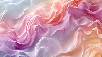 Fototapeta premium Pastel abstract waves, gentle curves in shades of mint, lavender, and peach, smooth transitions, high-definition quality, light and airy design, flowing and elegant. --ar 16:9 --v 6.