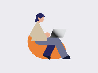 Illustration set of isolated people with computers at workplace virtual video conference call and meeting. Diverse men and women with laptops at remote work online business
