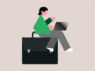Illustration set of isolated people with computers at workplace virtual video conference call and meeting. Diverse men and women with laptops at remote work online business
