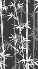 Elegant bamboo illustration in grayscale with intricate details on black background, perfect for nature-inspired designs or Asian-themed projects.