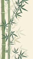 Elegant bamboo illustration with green leaves on a light beige background, perfect for nature-themed decor and design projects.