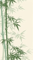 Elegant bamboo illustration with green stalks and leaves, providing an Eastern aesthetic and tranquil atmosphere.