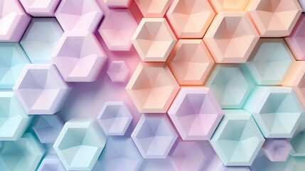 Pastel hexagons in a honeycomb pattern, gentle shades of mint, lavender, and peach, geometric and seamless, high-definition quality, delicate and ethereal feel. --ar 16:9 --v 6.0 --s 250 --style raw