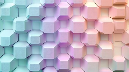Obraz premium Pastel hexagons in a honeycomb pattern, gentle shades of mint, lavender, and peach, geometric and seamless, high-definition quality, delicate and ethereal feel. --ar 16:9 --v 6.0 --s 250 --style raw