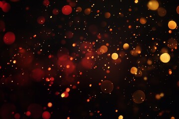 Golden blurred bokeh lights on black background. Glitter sparkle stars for celebrate. Overlay for your design