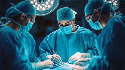  focused surgical team operating in a sterile environment