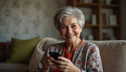 Fototapeta premium Smiling Senior Woman with Smartphone