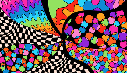 Zentangle coloring page for adult. Psychedelic groovy color background.