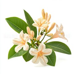 Fototapeta premium Close up of Blooming phumelia or Champa flower with leaves on an isolated white background 