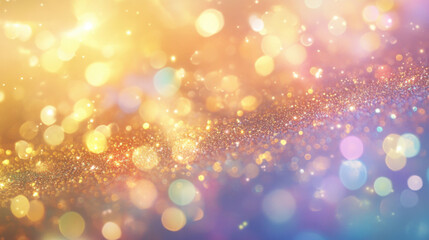 golden abstract background with rainbow light and sparkling bokeh