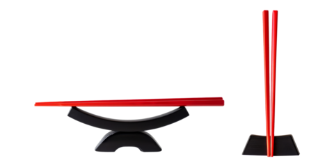 Set of Pair Wooden Chopsticks from flay lay view isolated on background, Asian tableware eating utensils to lift food.