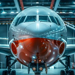 Fototapeta premium Close up View of Sleek Powerful Airplane Fuselage with Detailed Design