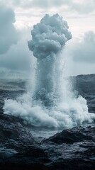 Fototapeta premium Majestic geyser spewing hot water and steam in volcanic landscape picture
