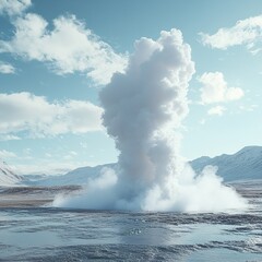 Powerful geyser erupting with steam and water in a geothermal area picture