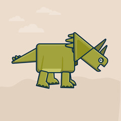 Green Triceraptos Dinosaur Cartoon Vector Illustration