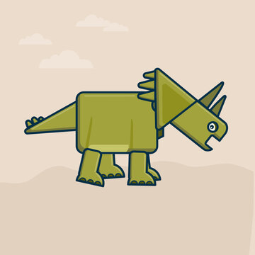 Green Triceraptos Dinosaur Cartoon Vector Illustration