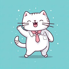 Obraz premium Adorable Pastel Kitten Illustration: A Playful, Dancing Feline Cartoon with a Vibrant, Colorful Background, Showcasing a Cute Kitty with Swag and Singing Charms in Soft, Gentle Hues