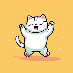 Adorable Pastel Kitten Illustration: A Playful, Dancing Feline Cartoon with a Vibrant, Colorful Background, Showcasing a Cute Kitty with Swag and Singing Charms in Soft, Gentle Hues