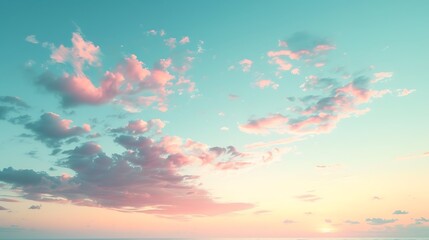 Naklejka premium A sky with a soft pastel gradient, baby blue to light pink transition, smooth blend, tranquil and serene, high-definition quality, peaceful dawn. --ar 16:9 --v 6.0 --s 250 --style raw