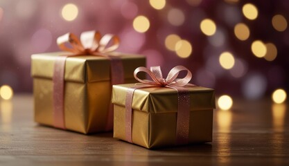 Elegant Golden Gift Boxes on Table