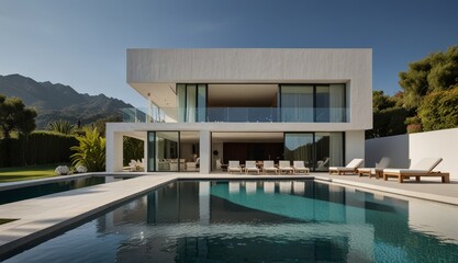 Fototapeta premium Modern Villa with Scenic Pool View