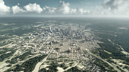 Technical aerial visual, 3D LiDAR GIS aerial map satellite scan model isolated, showing Atlanta , USA. Elevation, topography, render