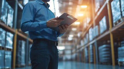 Warehouse Worker Checking Inventory with Clipboard