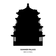 China, Peking. Chinese historical architecture. Silhouette of Summer Palace building isolated on a transparent background. Pagoda of Imperial Garden in Beijing. Vector illustration
