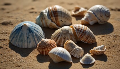 Colorful Seashells on Sandy Beach