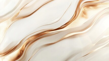 Obraz premium A smooth, abstract design with flowing lines and a blend of white and gold tones, suitable for backgrounds or artistic projects.