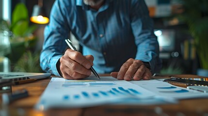 Professional Financial Planner Analyzing Retirement Plan Chart at Desk