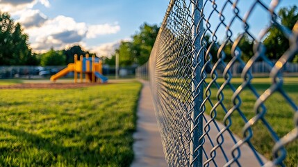 Fototapeta premium Chain Link Fence with Playground in the Background.