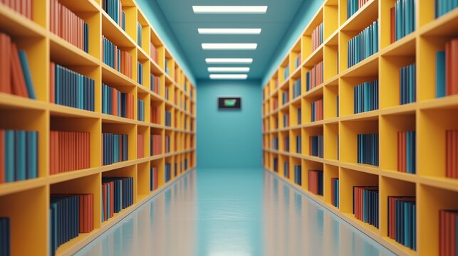 Bookshelf in a Library Hallway.