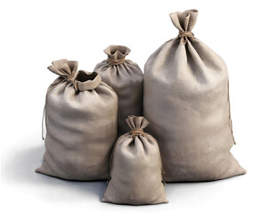 Obraz premium collection of vintage burlap sacks in different sizes, tied with rustic twine, isolated on a transparent background. 