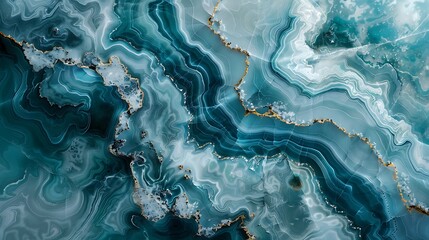 A modern design of marble in shades of teal and white, with intricate veining patterns on a smooth surface. Cool tones, hd quality, polished finish, contemporary elegance. --ar 16:9 --v 6.