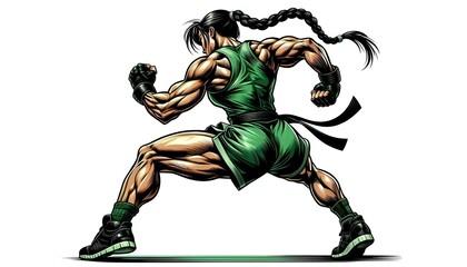 Anime Manga Muscular Female Boxer and karate Bodybuilder Illustration In Action Fitness Fight 