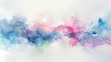 Fototapeta premium A soothing abstract watercolor artwork with gentle splashes of sky blue, pastel pink, and light green, blending seamlessly on a white canvas. Soft hues, fluid forms, hd quality, calming and elegant.