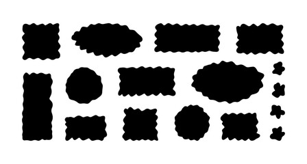 Doodle wavy curve edge frame. Hand drawn wave rectangle borders. Brush drawn squares. Bullet journal elements