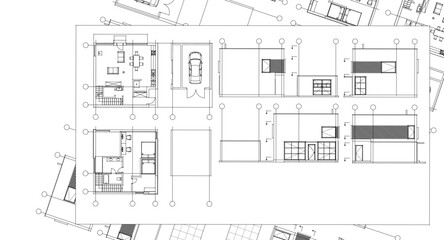 house architecture plan 3d illustration