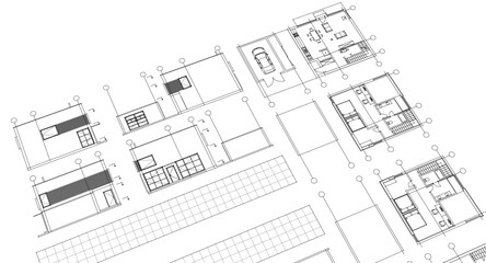 house architecture plan 3d illustration