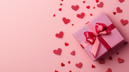 Pink Gift Box Surrounded by Hearts