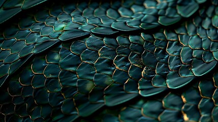Fototapeta premium An abstract snake print design with intricate scales in shades of green and black, creating a stylish and exotic pattern. High contrast, detailed texture, hd quality, unique and bold. --ar 16:9 --v 6.