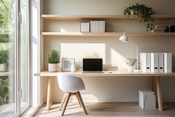 Office desk furniture computer laptop.